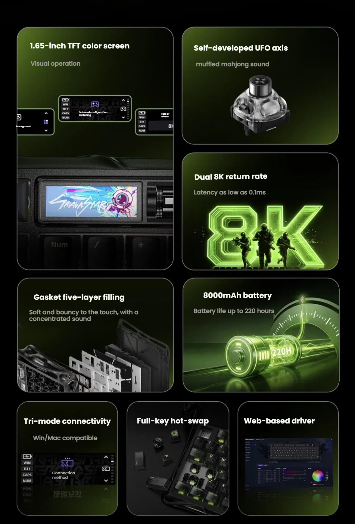 GravaStar Mercury K98 Pro features including TFT display and tri-mode connectivity