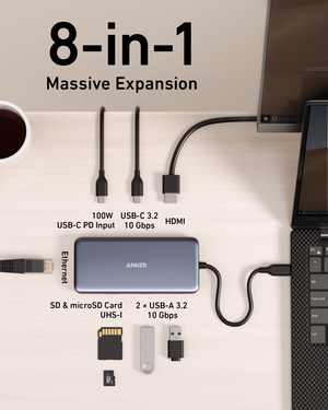 Anker 555 A8383 hub ports for display data network and cards