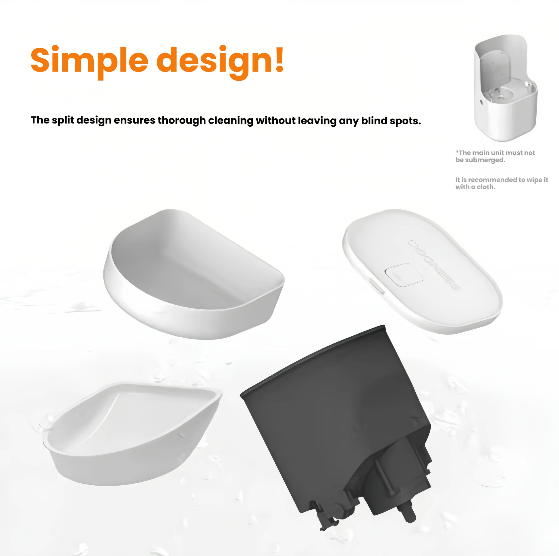 Exploded view of DOGNESS Rover APP feeder’s split-design parts for thorough, blind-spot-free cleaning and maintenance.