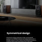 The Edifier S3000MKII speakers placed in an elegant living room setting, illustrating their symmetrical design philosophy with independent internal amplifiers in each cabinet to ensure a balanced and pure HiFi audio performance.