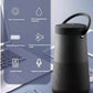 A feature summary graphic of the black Bose SoundLink Revolve+ II speaker, displaying icons for its core benefits: 360° surround sound, IP55 waterproof rating, 17-hour battery life, stable Bluetooth, durable design, and voice assistant support.