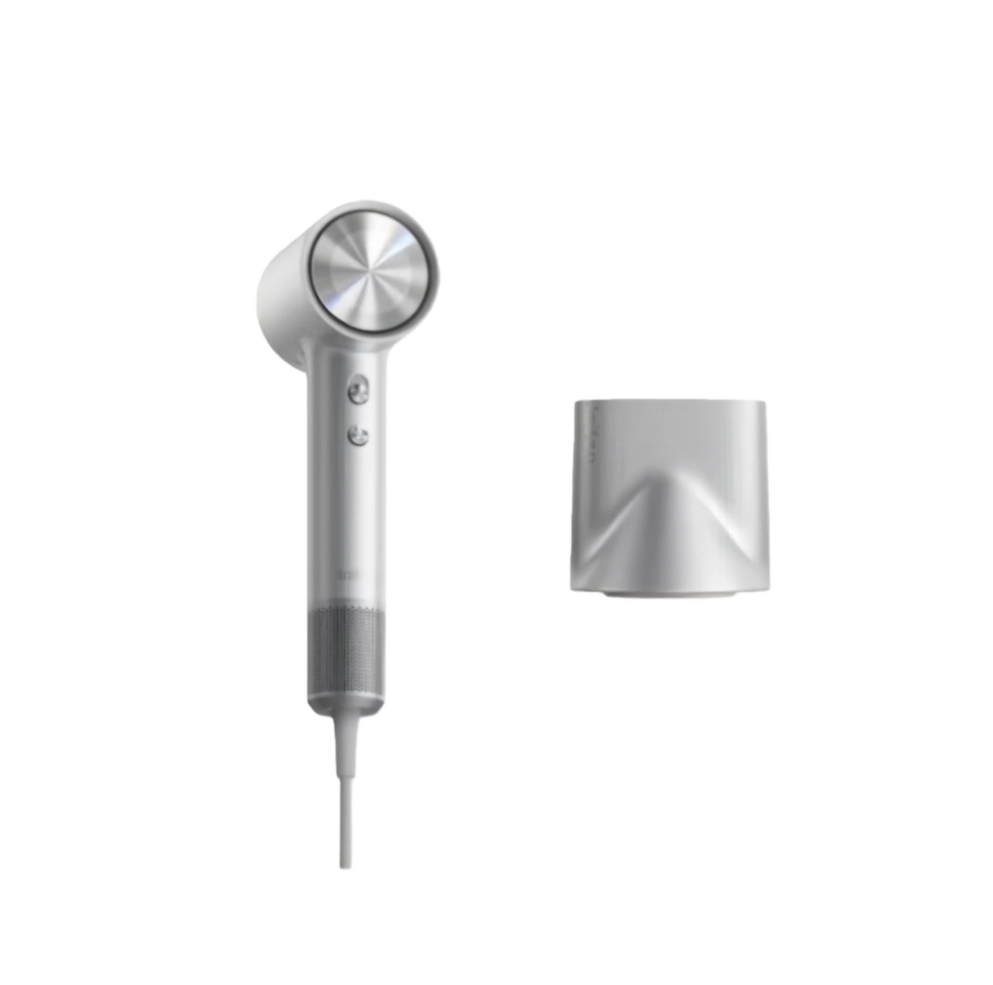Laifen Swift 4 silver hair dryer with sleek design and concentrator nozzle for precise styling and fast drying.