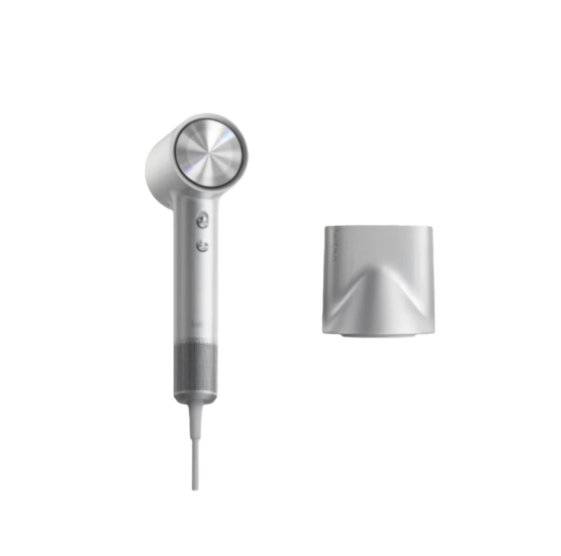 Laifen Swift 4 silver hair dryer with sleek design and concentrator nozzle for precise styling and fast drying.