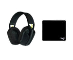 Sleek black G435 headset paired with its LIGHTSPEED USB receiver, offering a minimalist look for any gaming rig.