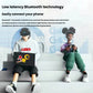 Two stylized gamers using the G435 headset—one on a laptop, one on a phone—highlighting seamless dual-device connectivity via Bluetooth and LIGHTSPEED.
