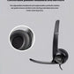 Side view of the black H390 headset with a magnified inset highlighting the soft, replaceable synthetic-leather ear cushions for all-day comfort.