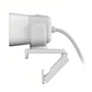 Side view of the white StreamCam highlighting its compact cube design, adjustable monitor clip, and integrated USB-C cable.