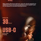 A graphic illustrating the all-day battery performance of the Bose QC Ultra Headphones, which offer up to 30 hours of playback and feature USB-C fast charging for extended listening sessions.