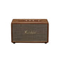 Front view of the Marshall Stanmore III Bluetooth speaker in vintage brown, highlighting the retro vinyl wrap and gold detailing.