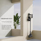 The lightweight 1.55kg Roborock H5 cordless vacuum is shown on its wall-mounted charging dock, highlighting its easy-to-use and space-saving hanging storage design.