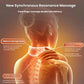 Anatomical illustration showing SKG G7 Pro neck massager’s 9D nano massage head delivering pulse finger massage with double tube delivery. Features include 36% larger coverage area, 25% higher intensity, and acupoint-aligned kneading that mimics human hand pressure for deep tissue relief.