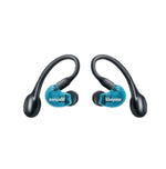 Transparent blue Shure AONIC 215 Gen 2 earbuds with visible internal drivers and premium build — combining style, durability, and superior sound quality.