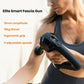 Woman using Theragun Elite G5 on forearm; overlay text highlights 16 mm amplitude, 18 kg thrust, ergonomic grip, 5 speeds.
