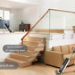 A woman easily cleans a large, multi-level home with the Tineco FLOOR ONE S5 PLUS, demonstrating its capability to cover up to 2500 square meters with a runtime of up to 35 minutes.