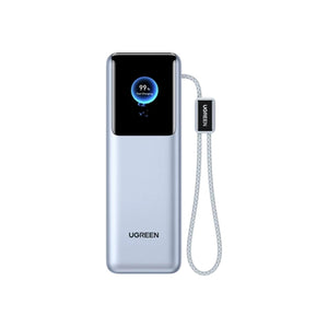 Silver UGREEN 25000mAh power bank with charge display and built-in USB-C cable