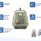 A summary of the De'Longhi Icona Vintage toaster's key features, including the extra-lift position, 6 toast colour levels, removable crumb tray, and retro Italian design.