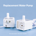 White replacement water pump for Dogness Smart Fountain Plus 3.2L, shown from front and rear; one pump supplied