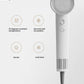 A guide to the versatile settings of the Dreame Hair Glory, showing its 2-speed fan settings and 4-temperature settings including 57 degrees constant, hot and cold circulation, hot air, and cold wind