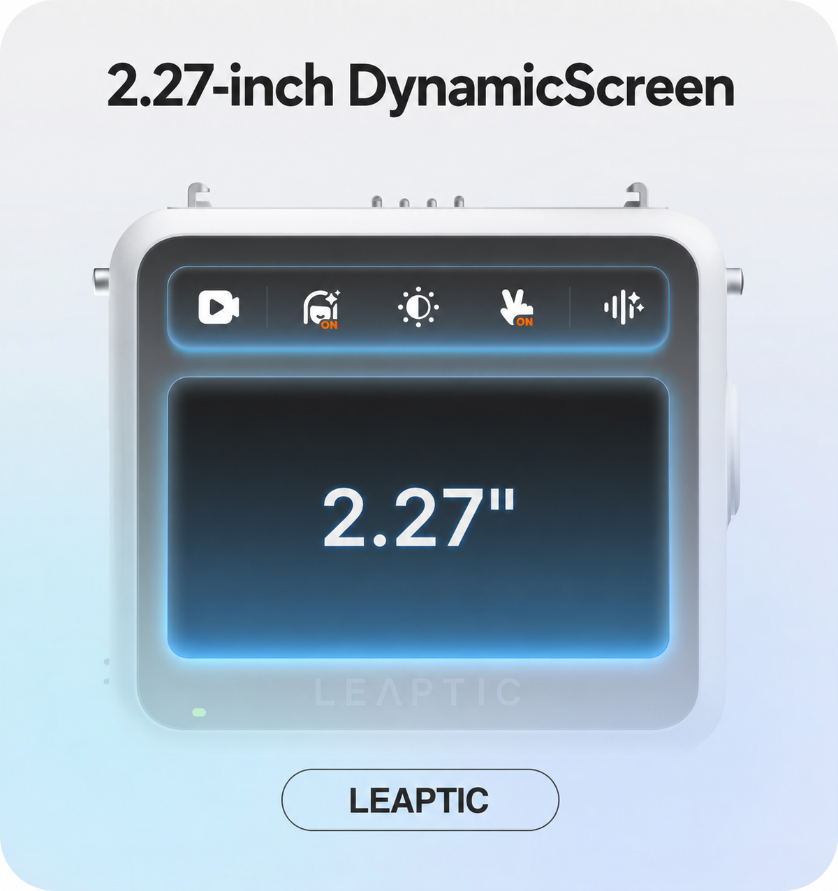 White LEAPTIC Cube 2.27-inch DynamicScreen module with its magnetic connector and controls