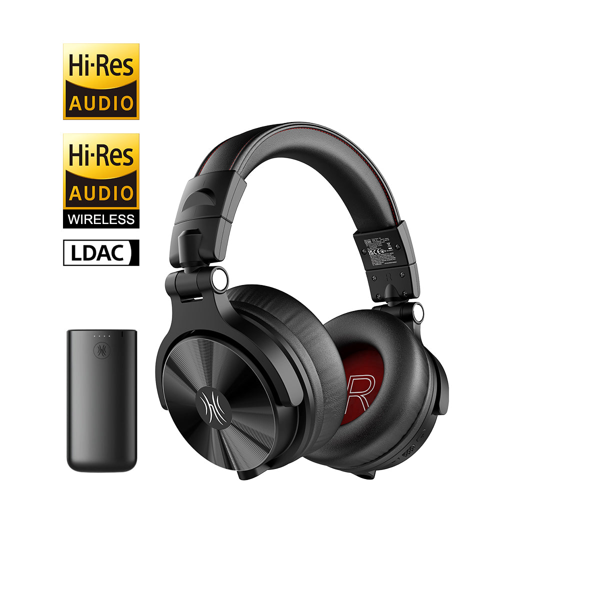 Black OneOdio Studio Max 2 headphones with the included M2 wireless transmitter