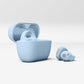 Sennheiser ACCENTUM Clip – Ice Blue charging case and earbud close-up